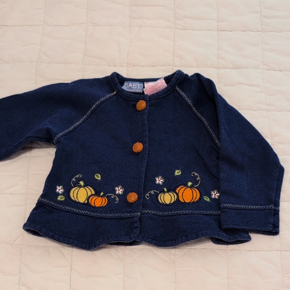 Baby Navy Blue Sweater with Pumpkin Embroidery